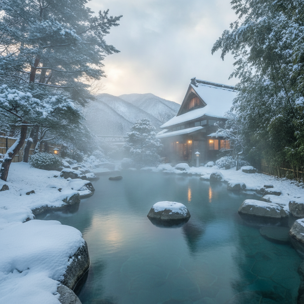 福島県で、冬でも雪見露天風呂が楽しめるおすすめの温泉地と旅館はどこですか?